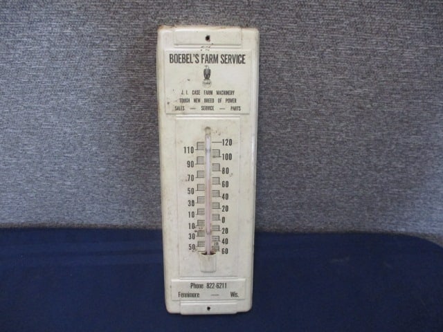 Tin Case Farm Machinery Thermometer: 4.5"w x 14"t