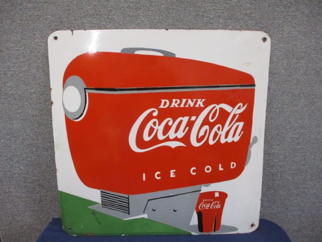 Porcelain Coca-Cola Dispenser Sign: 24"w x 24"t
