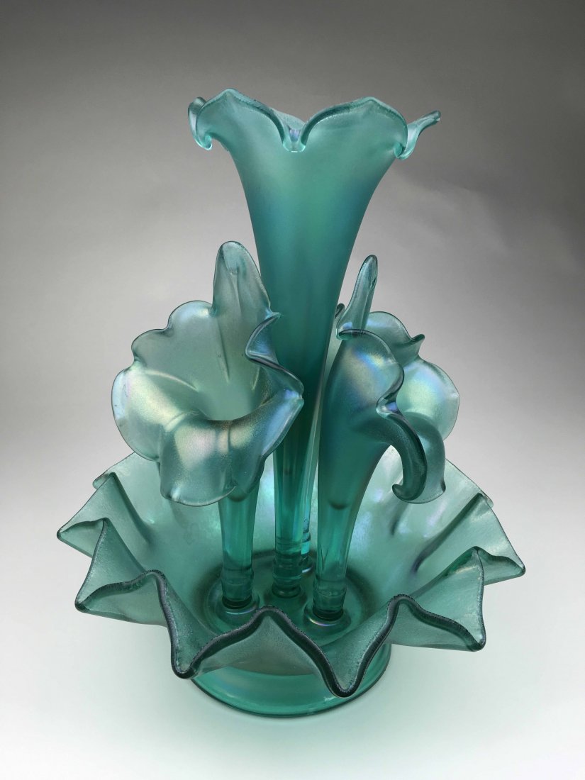 Teal & Iridescent Fenton Epergne (1 of 5)