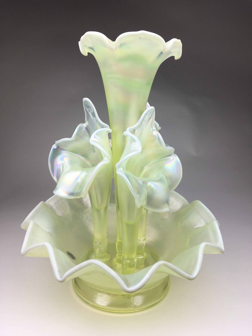 Yellow Iridescent Fenton Epergne (1 of 4)
