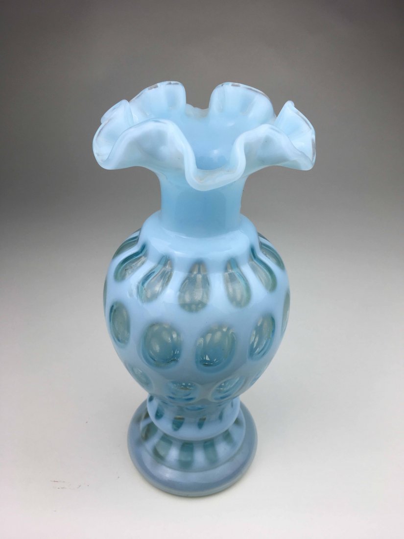 Fenton Blue Ruffled Polka Dot Vase (1 of 3)