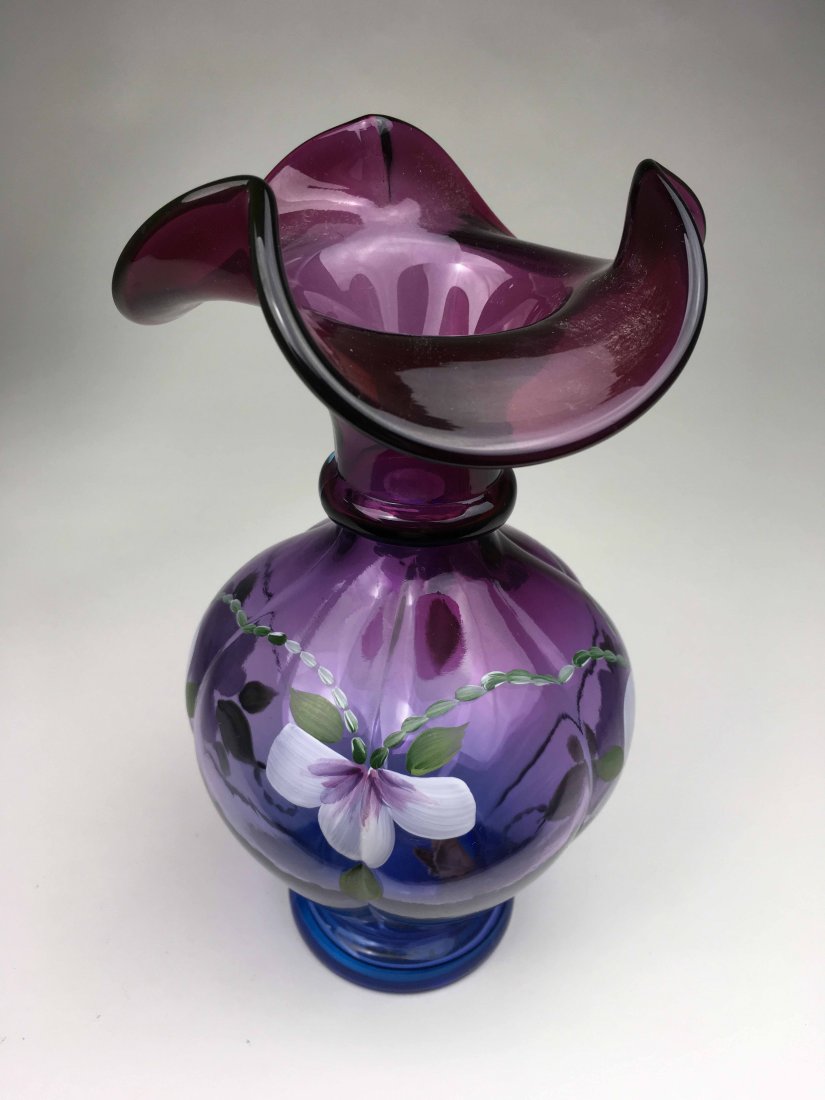 Fenton Purple Hand Painted Flower Vase (1 of 3)