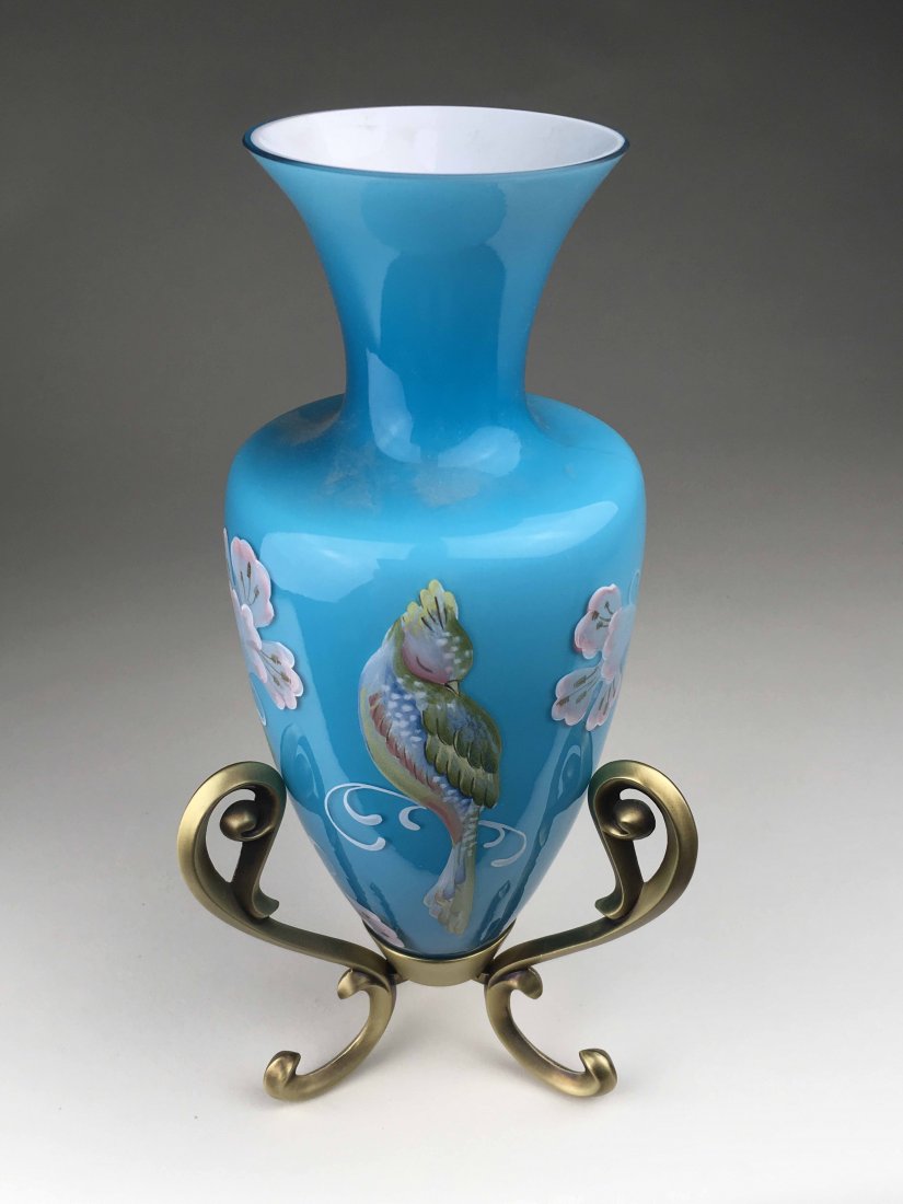 Fenton Hand Painted Blue Vase with Gold Removable Base (1 of 3)