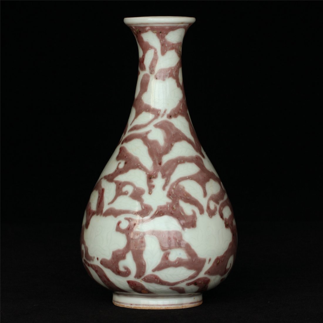 Underglaze red porcelain vase of Ming Dynasty YongLe: Underglaze red porcelain vase of Ming Dynasty YongLe mark. Measure(inch), Height: 7-3/4 , Diameter: 4-1/4 .