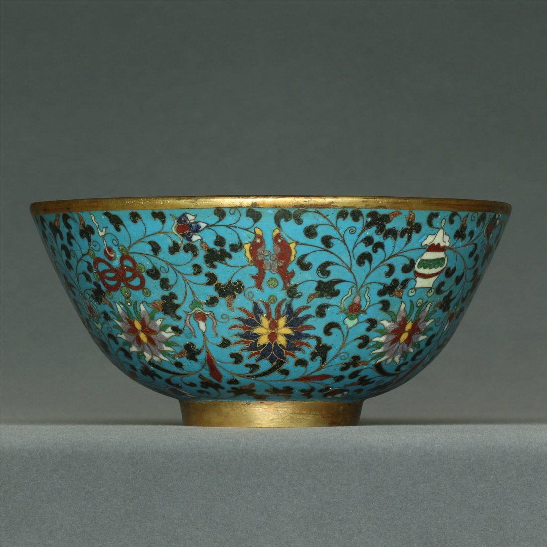 Cloisonne gilt bowl of Ming Dynasty JingTai mark.: Cloisonne gilt bowl of Ming Dynasty JingTai mark. Measure(inch), Height: 3, Diameter: 6-5/8 .