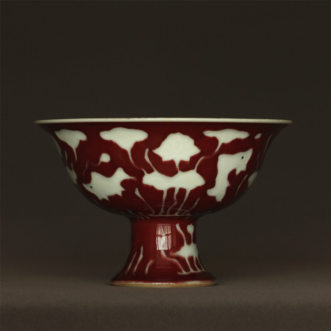 Red-Glaze Chalice of Ming Dynasty XuanDe Mark.: Red-Glaze Chalice of Ming Dynasty XuanDe Mark. Measure(inch), Height: 4 , Diameter: 6-1/4.