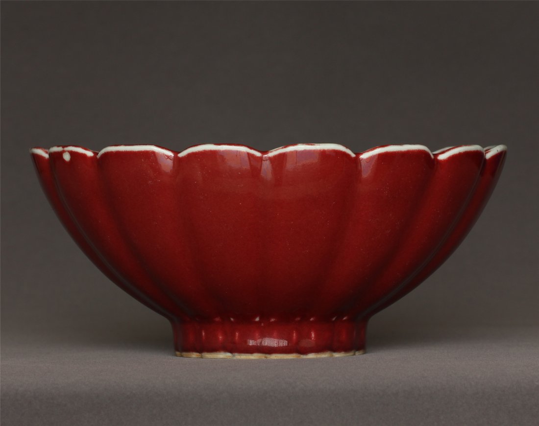 Red glaze porcelain bowl of Ming Dynasty XuanDe Mark.: Red glaze porcelain bowl of Ming Dynasty XuanDe Mark. Measure(inch), Height: 3-3/8 , Diameter: 7-7/8.