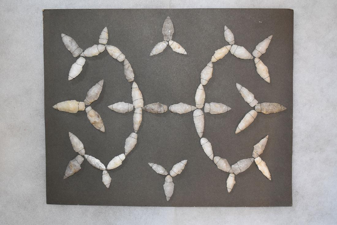 Bank Window lot of New England Arrowheads: This is a frame of arrowheads that was displayed in the early 1900's in the bank window of the Boston Federal Way in Boston MA. The cardboard frame and wired arrowheads makes a nice display. The cardb