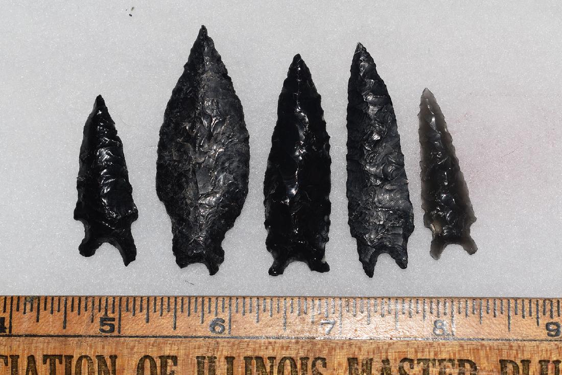 5 California Gem Obsidian Points, Ex Dr Green: 5 California Gem Obsidian Points, Ex Dr Green Collection