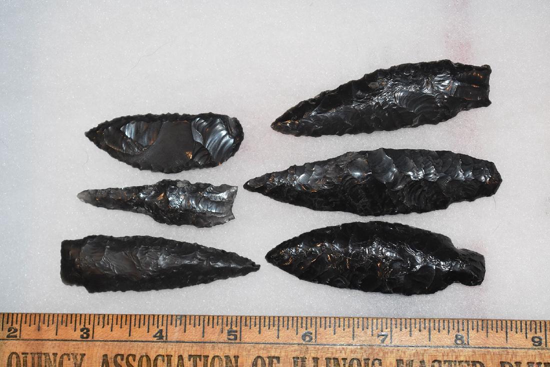 6 California Obsidian Arrowheads: 6 California Obsidian Arrowheads