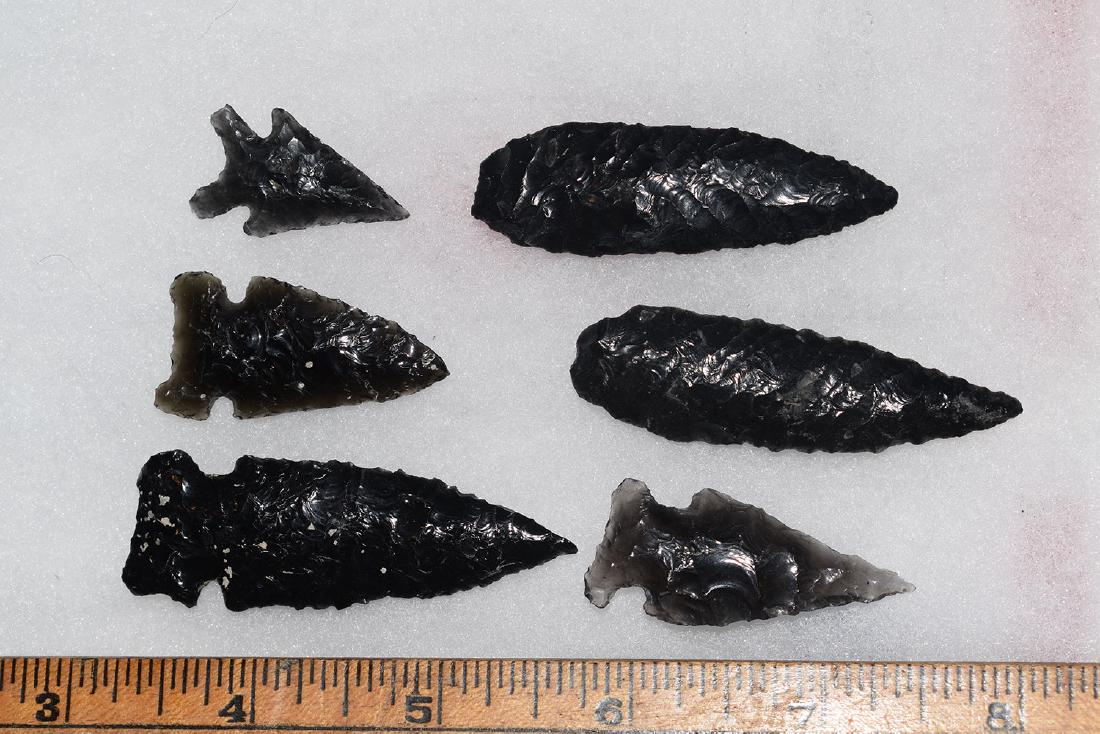 6 California Obsidian Arrowheads: 6 California Obsidian Arrowheads