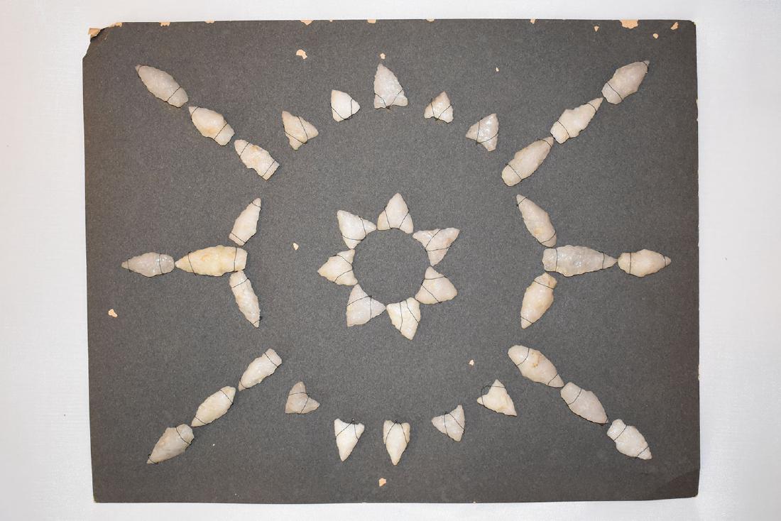 Bank Window lot of New England Arrowheads: This is a frame of arrowheads that was displayed in the early 1900's in the bank window of the Boston Federal Way in Boston MA. The cardboard frame and wired arrowheads makes a nice display. The cardb