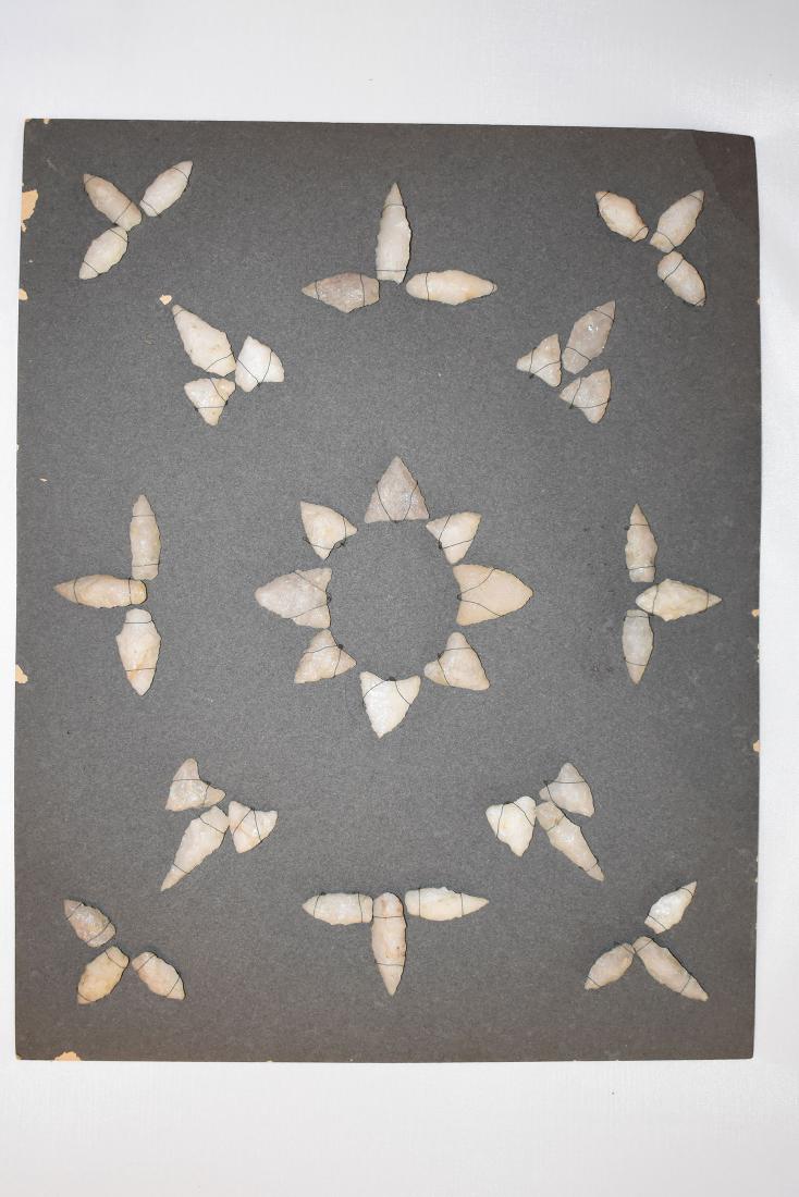 Bank Window lot of New England Arrowheads: This is a frame of arrowheads that was displayed in the early 1900's in the bank window of the Boston Federal Way in Boston MA. The cardboard frame and wired arrowheads makes a nice display. The cardb