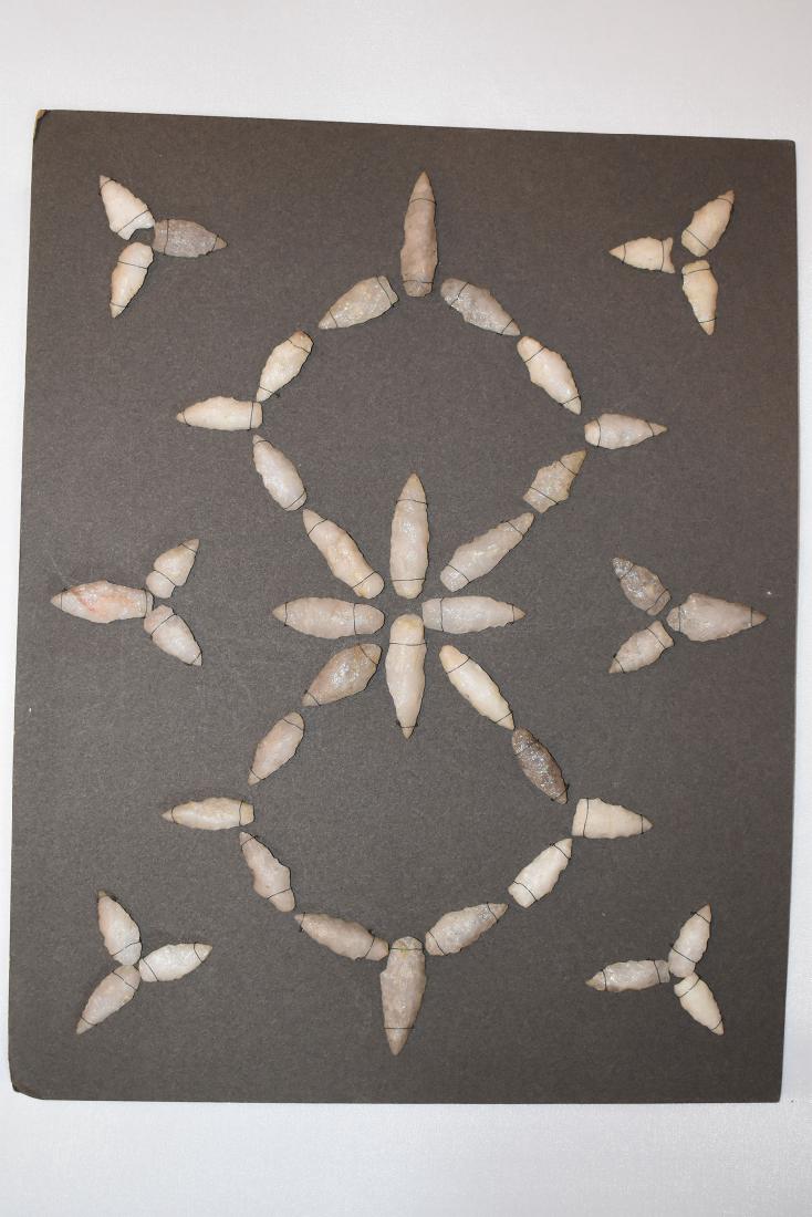 Bank Window lot of New England Arrowheads: This is a frame of arrowheads that was displayed in the early 1900's in the bank window of the Boston Federal Way in Boston MA. The cardboard frame and wired arrowheads makes a nice display. The cardb