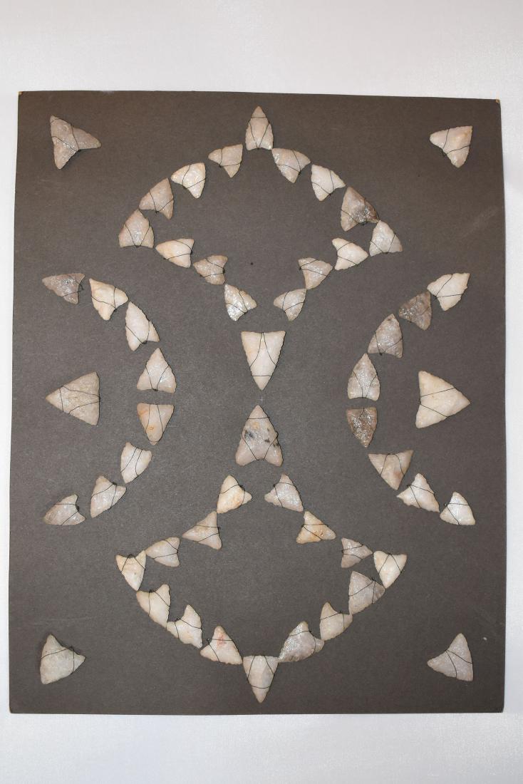 Bank Window lot of New England Arrowheads: This is a frame of arrowheads that was displayed in the early 1900's in the bank window of the Boston Federal Way in Boston MA. The cardboard frame and wired arrowheads makes a nice display. The cardb