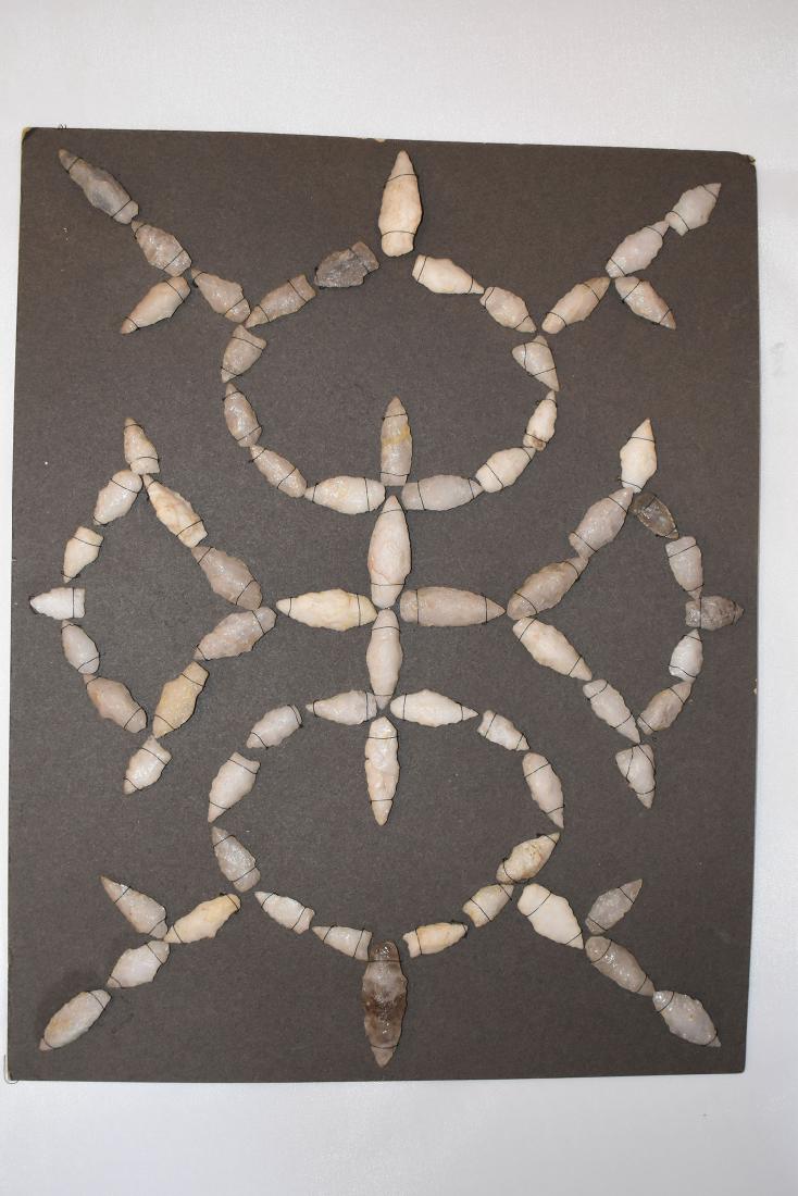 Bank Window lot of New England Arrowheads: This is a frame of arrowheads that was displayed in the early 1900's in the bank window of the Boston Federal Way in Boston MA. The cardboard frame and wired arrowheads makes a nice display. The cardb