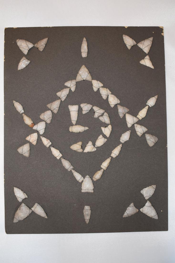 Bank Window lot of New England Arrowheads: This is a frame of arrowheads that was displayed in the early 1900's in the bank window of the Boston Federal Way in Boston MA. The cardboard frame and wired arrowheads makes a nice display. The cardb