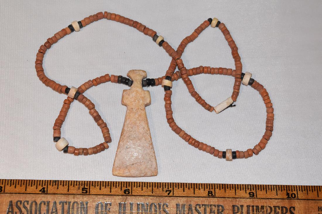 Early Prehistoric Bead Necklace, Shell Pendent, (1 of 1)