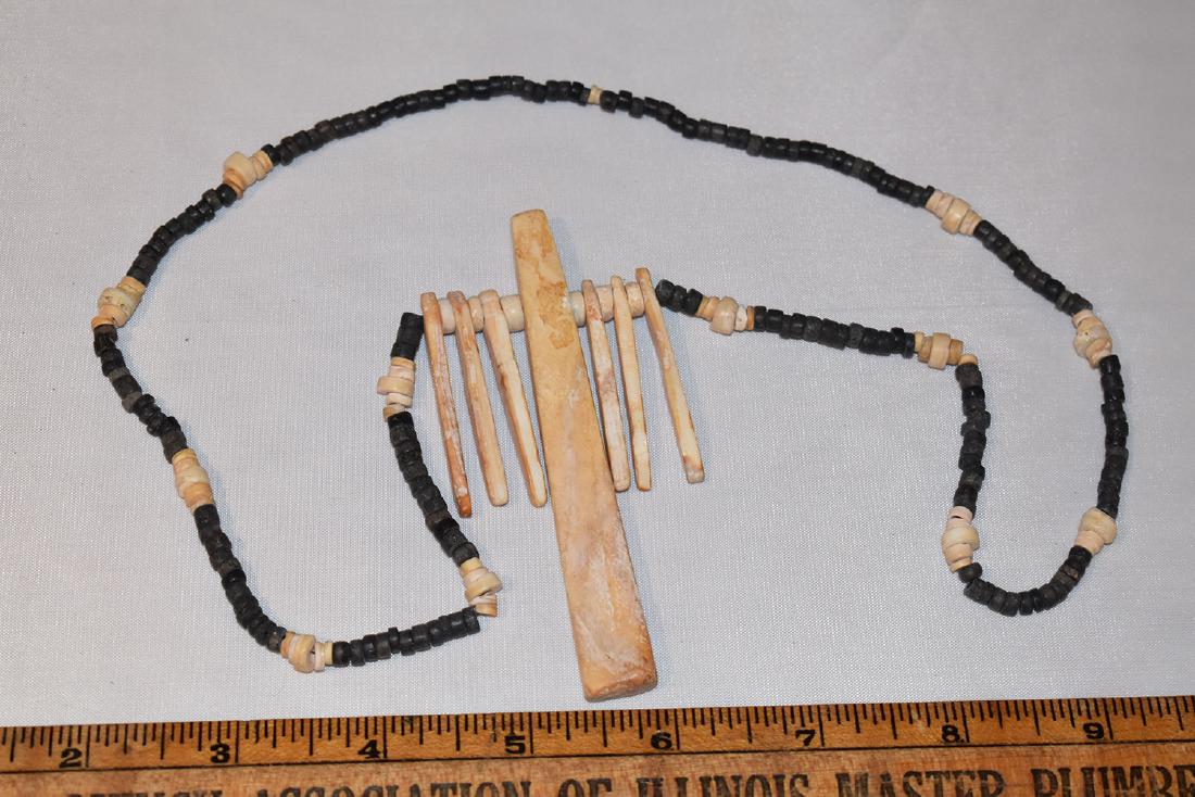 Early Prehistoric Bead Necklace, Shell Pendent, (1 of 1)