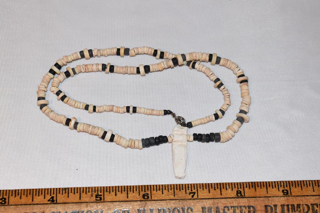 Early Prehistoric Bead Necklace, Shell Pendent, (1 of 1)