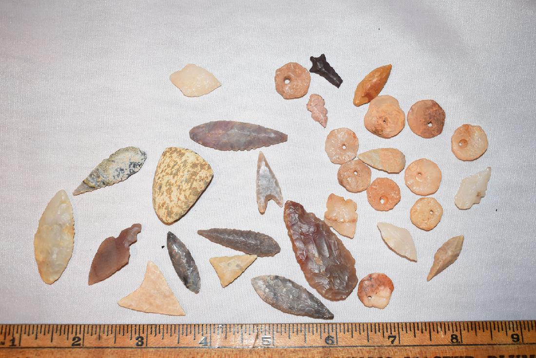 Lot of Neolithic Beads and Arrowheads, Some Quartzite (1 of 1)