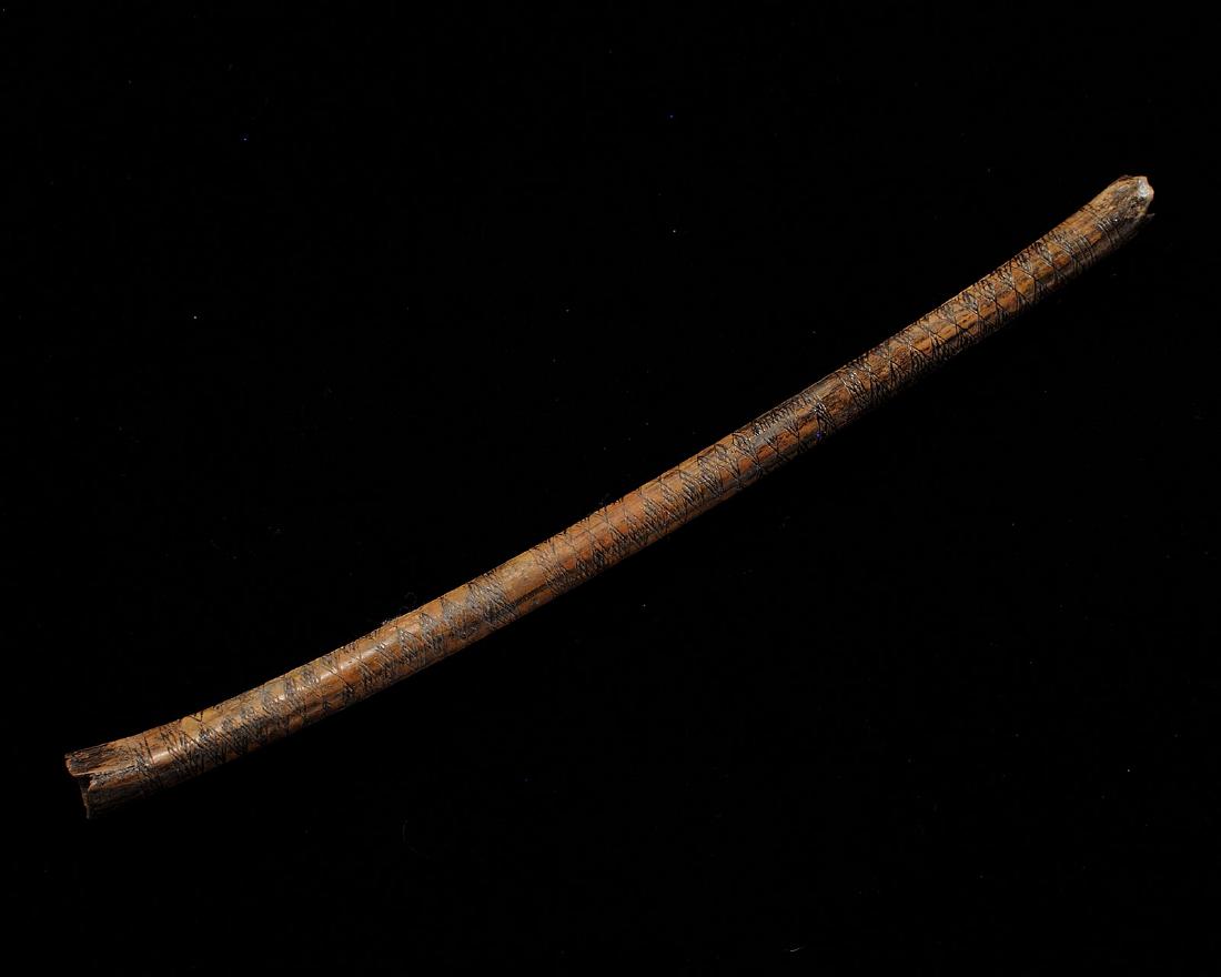 6.75 inches Engraved Bird Bone Ear Flute, Sacramento: 6.75 inches Engraved Bird Bone Ear Flute, Sacramento California, Ex Judge Claude Stone Collection, Found at the Nicholas Mound Site