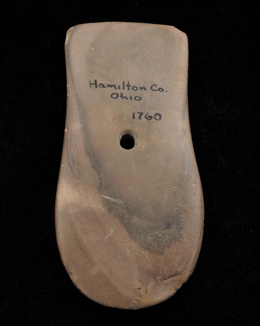 4.25 inches Slate KeyHole Gorget, Hamilton Co Ohio: 4.25 inches Slate KeyHole Gorget, Hamilton Co Ohio