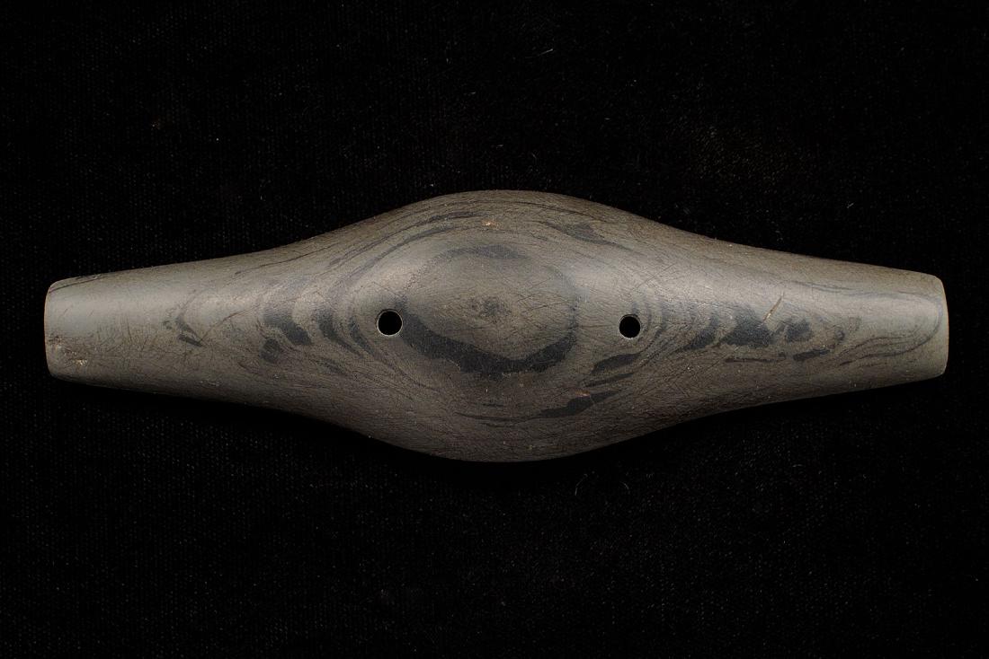 5.1 inchesExpanded Center Gorget, Green Banded Slate,: 5.1 inchesExpanded Center Gorget, Green Banded Slate, Darke Co Ohio, Ex Dale & Betty Roberts