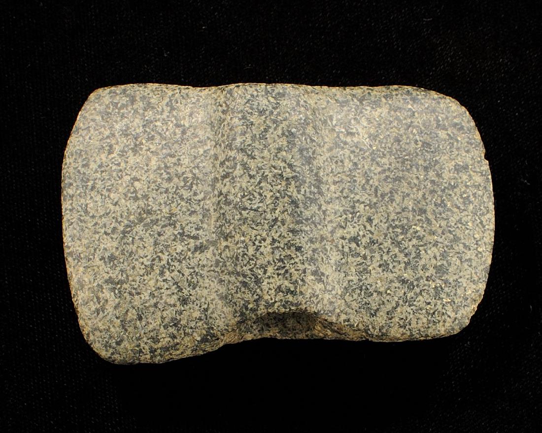 2.88 inches Wisconsin Winged Bannerstone, Speckled: 2.88 inches Wisconsin Winged Bannerstone, Speckled Green Diorite, Found on the Illinois / Indiana State Line. Gregory Perino COA with detailed drawing from 1991.