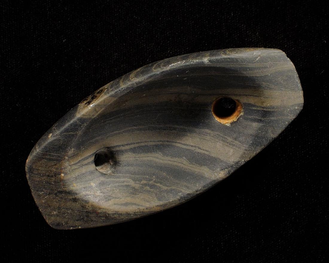 3.25 inches Drilled Boatstone, Banded Slate, Tipton Co: 3.25 inches Drilled Boatstone, Banded Slate, Tipton Co Indiana