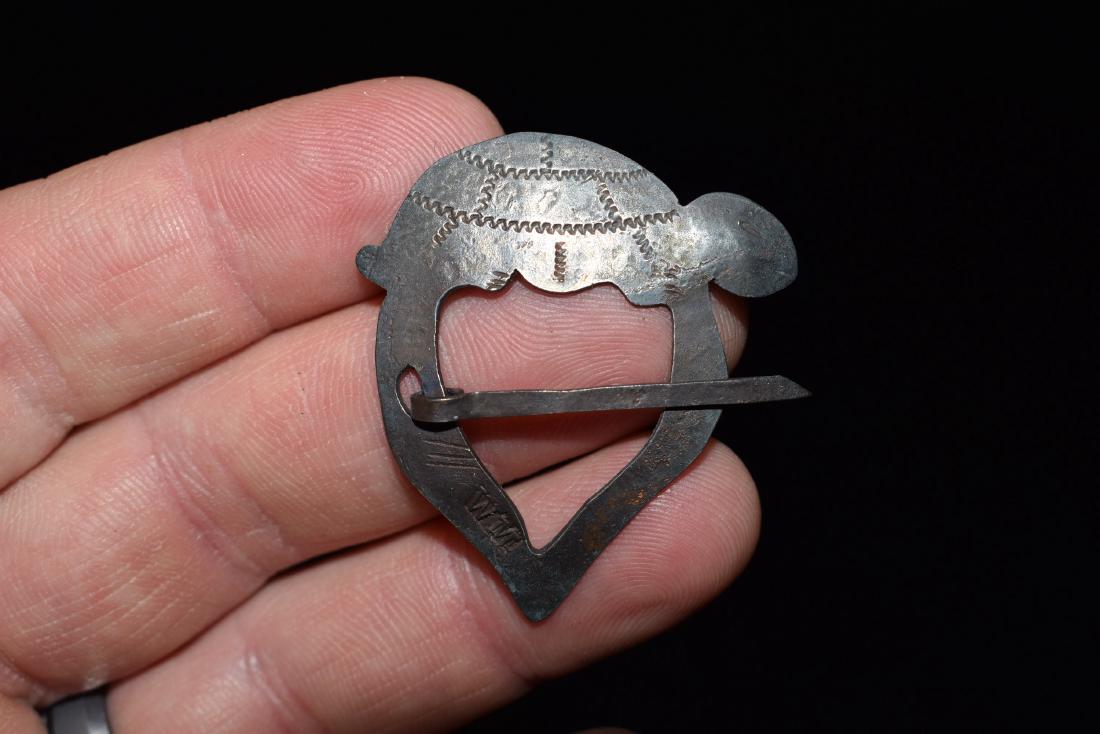 1.1/2" Silver Broach, New England, Turtle Effigy, WM: 1.1/2" Silver Broach, New England, Turtle Effigy, WM Stamp