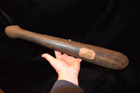 20 inch Hardstone Ceremonial Spud, Phallic Handle, Ohio: 20 inch Hardstone Ceremonial Spud, Phallic Handle, Ohio River area, found in 1837, Rare, Likely originated in the Ohio River Valley in the Northeast USA. Pictured in Prehistoric American. Ex Dale and