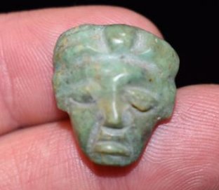 3/4" Pre-Columbian Jade Pendant, Face Effigy, Good Form (1 of 3)