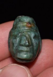 7/8" Pre-Columbian Jade Pendant, Face Effigy, Good Form (1 of 3)