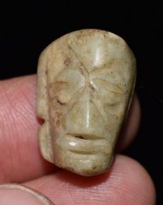 7/8" Pre-Columbian Jade Pendant, Face Effigy, Good Form (1 of 3)