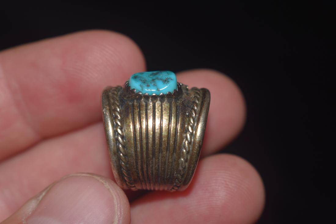 Old Silver Ring, Southwest Style. Turquoise, T K W (1 of 7)