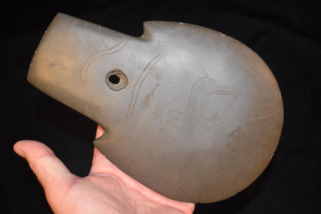 8" Greenstone Spud with effigy engravings labeled (1 of 6)