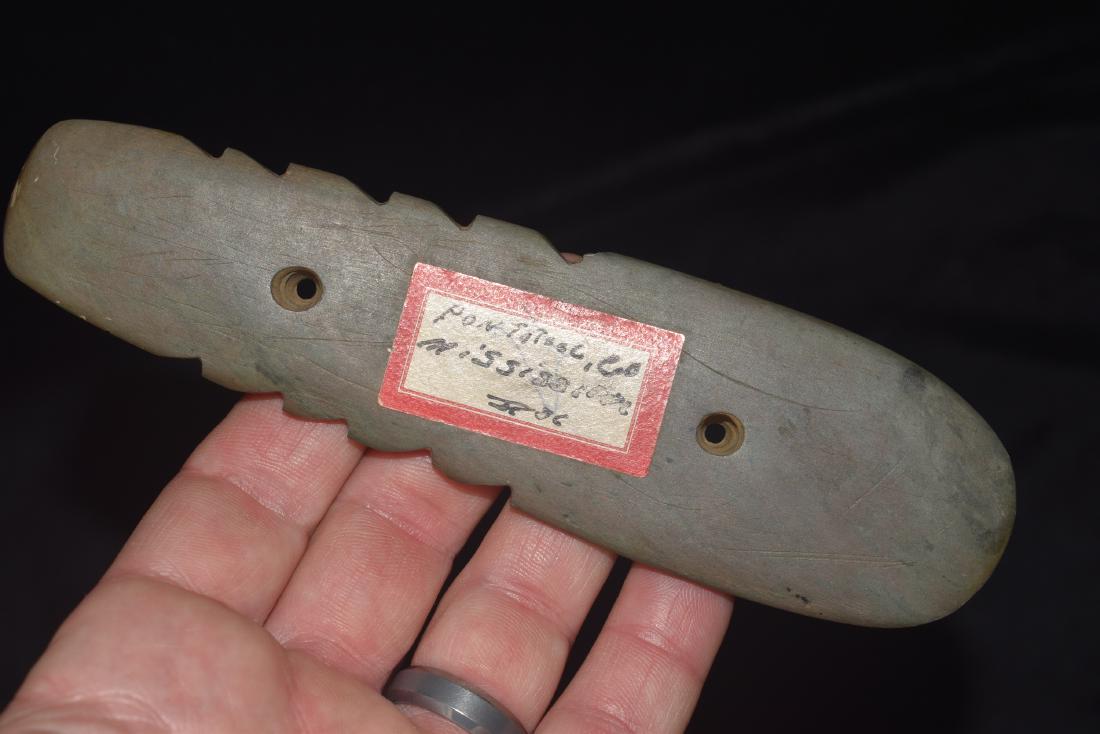 5 7/8" Effigy Gorget labeled Pontoto County, MI: Out of the Robert Warrenberg Collection Collected from the mid to late 1900’s