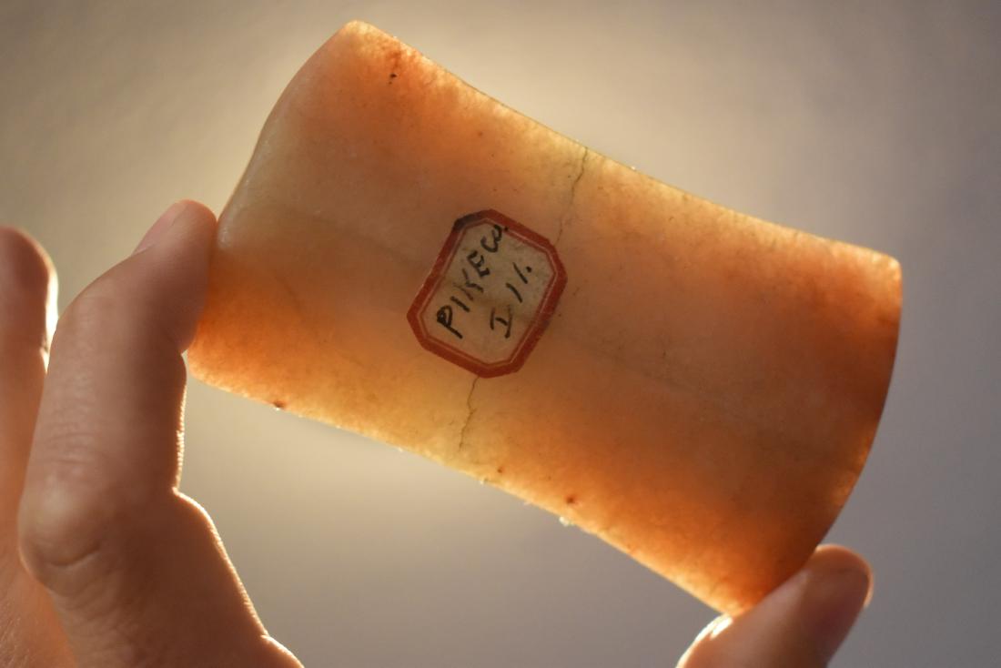 3 5/8" Quartz Hourglass Bannerstone labeled Pike (1 of 6)