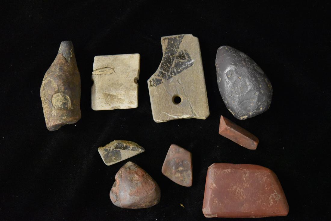 Lot of Work Hematite and Two Broken Gorgets, Alec: Lot of Work Hematite and Two Broken Gorgets, Alec Riebel, Scotland Co, MO