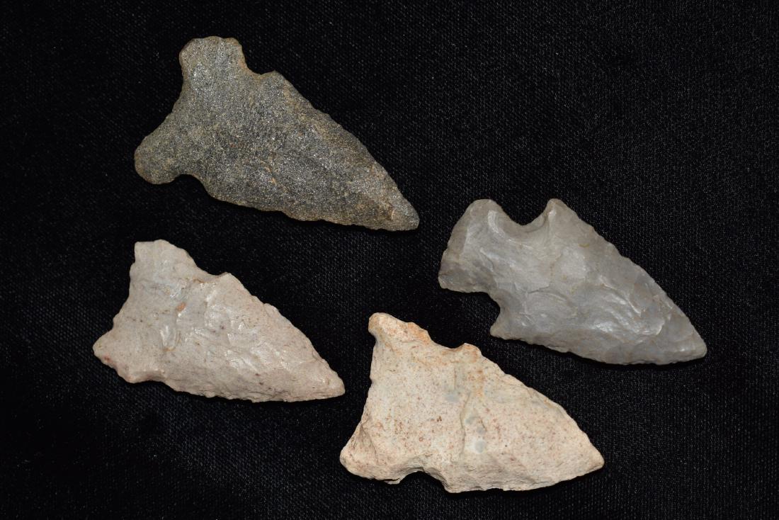 4 Arrowheads, found by Jack Baker, Wayne Co, IL (1 of 7)