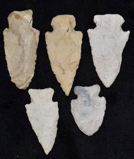Lot of 5 Arrowheads found by Jack Baker, Wayne Co, IL (1 of 8)