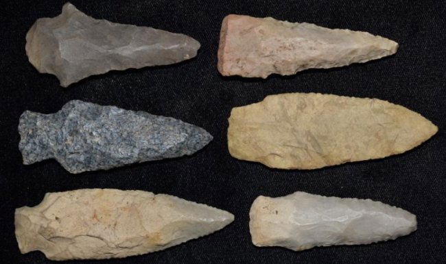 6 Harpeth River Arrowheads, found by Jack Baker, Wayne (1 of 5)