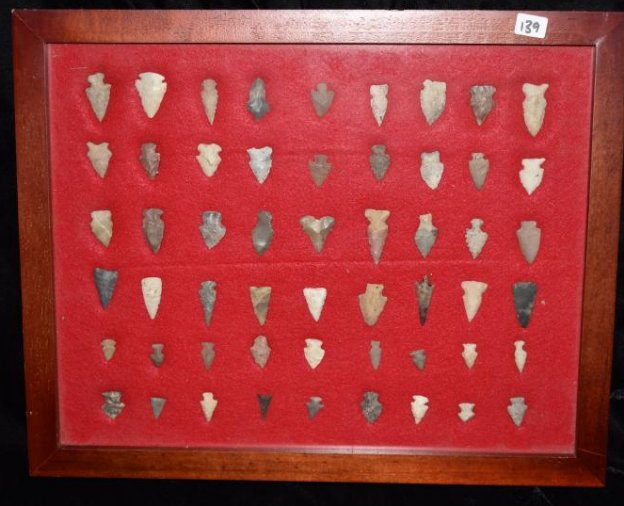 15" x 12" frame of 54 bird points, found by Jack Baker, (1 of 6)