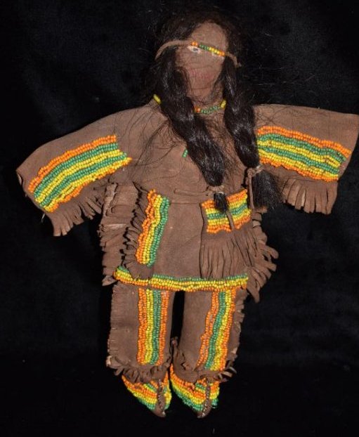 10 1/2" tall beaded and leather Indian doll, 1900s (1 of 6)