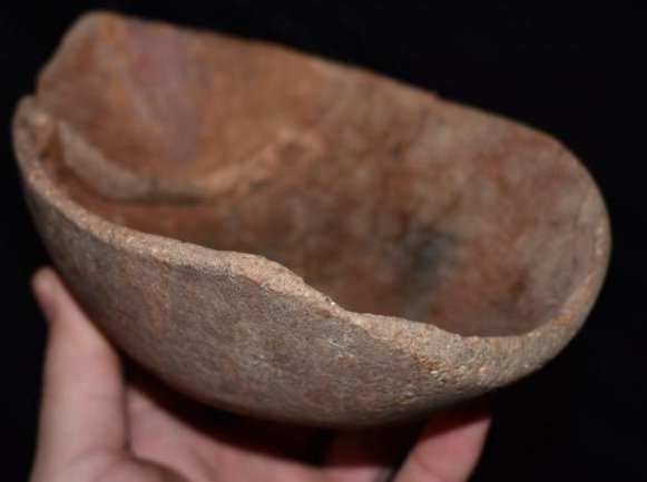 8" long Conch shell effigy pottery bowl, restored (1 of 9)