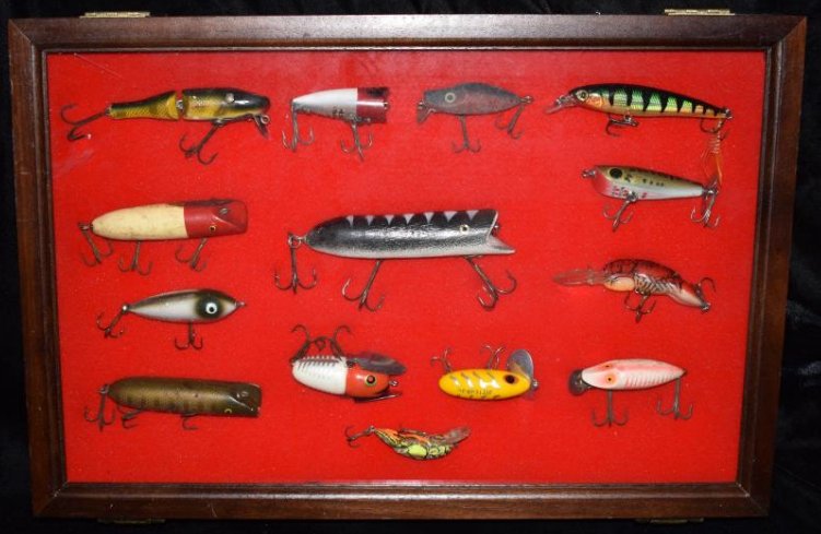 12" x 18" frame of fishing lures, wooden to present (1 of 8)