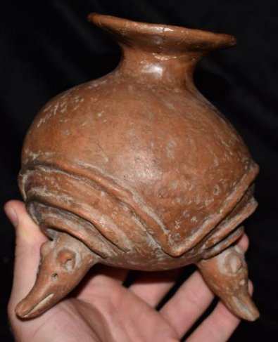 6 1/2" tall, precolombian pottery vessel restored, (1 of 7)
