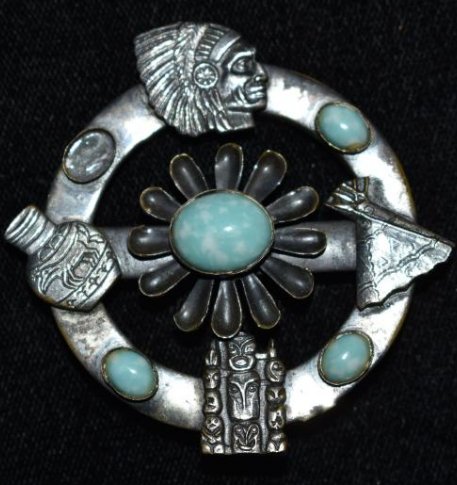 Nice Silver and Turquoise Pin, collection of Wes and: Nice Silver and Turquoise Pin, collection of Wes and Mary Ingram, Freeburg, IL