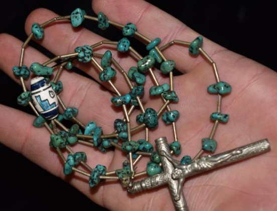 Nice Silver and Turquoise Necklace w/ Cross Whistle, (1 of 5)